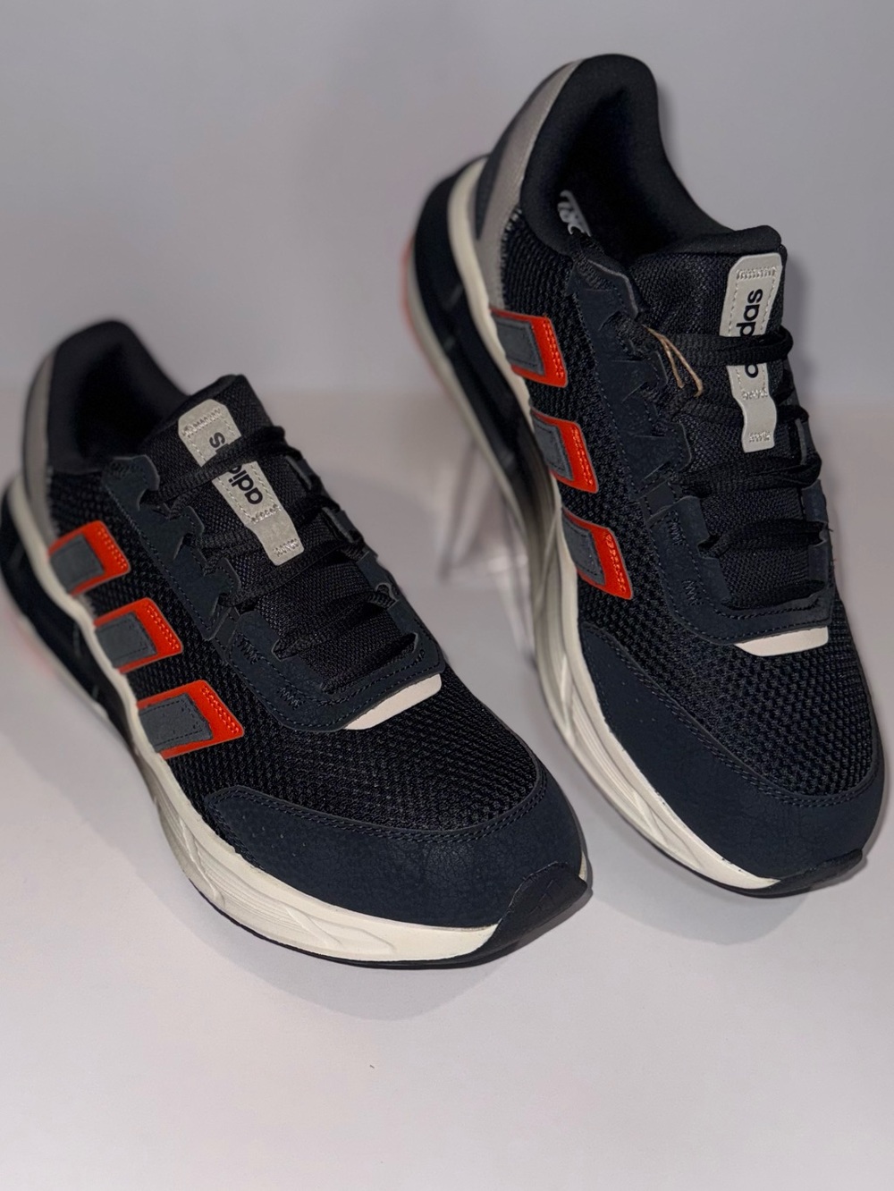 adidas Men's Black Athletic Sneakers with Orange Stripes